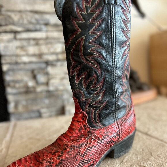 Vintage Red and Black Acme Snakeskin Cowboy Boots - Picture 7 of 8